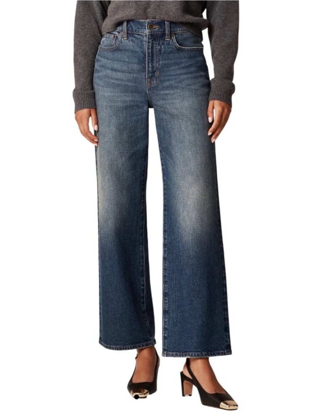 J crew semi stretch high rise slim wide medium wash blue denim jeans